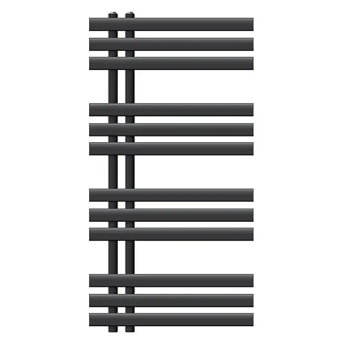 LuxeBath Badheizkörper Design Handtuchheizkörper Handtuchwärmer Mittelanschluss Radiator - B x H: 50 x 100 cm, Anthrazit - Modern gestalteter, schwarzer Handtuchwärmer mit horizontalen Heizstäben und vertikalen Stützen. Ideal für Badezimmer und zur Trocknung von Textilien.