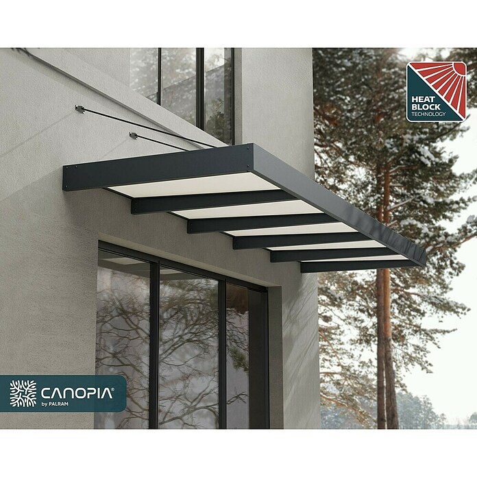 Palram – Canopia Pultvordach Sophia XL (471 x 140 x 17 cm, Anthrazitgrau, Farbe Dach: Weiß Opal) | BAUHAUS