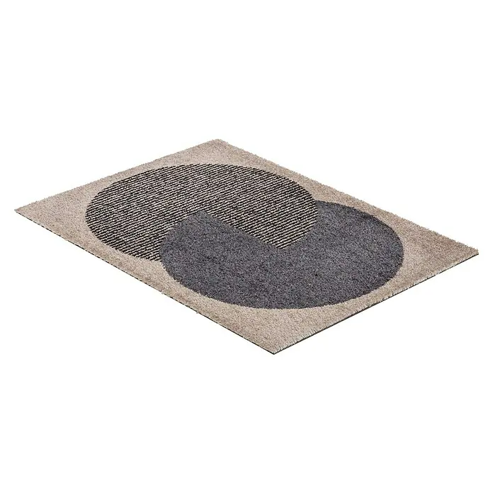 Fußmatte Manhatten - Beige/Anthrazit, 70 x 50 cm, 100 % Polyamid - Moderner Teppich mit geometrischen Kreismustern in Beige, Grau und Schwarz, ideal für Wohn- und Schlafzimmer.