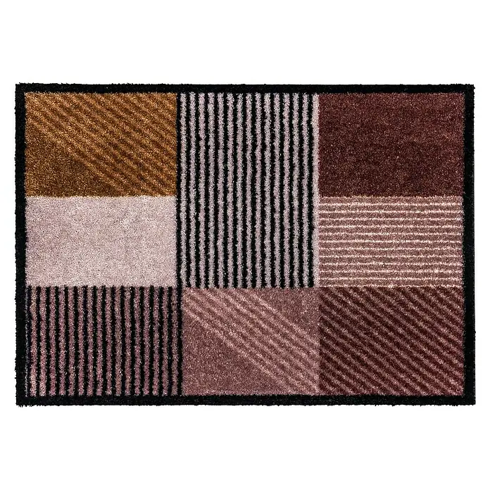 Fußmatte Manhatten - Geomix Kastanie/Rose, 100 x 67 cm, 100 % Polyamid - Moderner Teppich mit geometrischen Mustern in Braun-, Beige- und Schwarztönen, ideal für Wohnräume mit Stil.