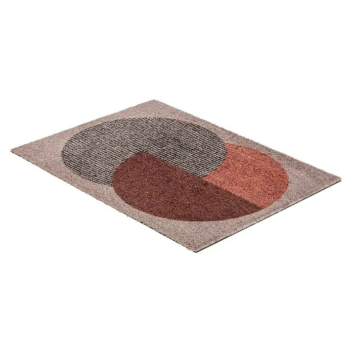 Fußmatte Manhatten - Beige/Terracotta, 70 x 50 cm, 100 % Polyamid - Moderner Teppich mit überlappenden Kreisen in Braun- und Grautönen, ideal für Wohnzimmer oder Schlafzimmer.