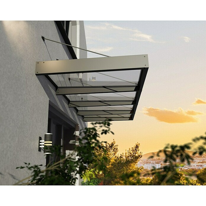 Palram – Canopia Pultvordach Sophia XL (379 x 140 x 17 cm, Anthrazitgrau, Farbe Dach: Klar) | BAUHAUS
