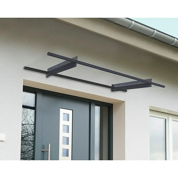 Palram – Canopia Pultvordach Nancy - 205,5 x 94 x 14 cm, Anthrazitgrau - Moderne Haustürvordachkonstruktion aus Glas und dunklem Metall. Schützt den Eingangsbereich und verleiht dem Haus eine elegante Note.
