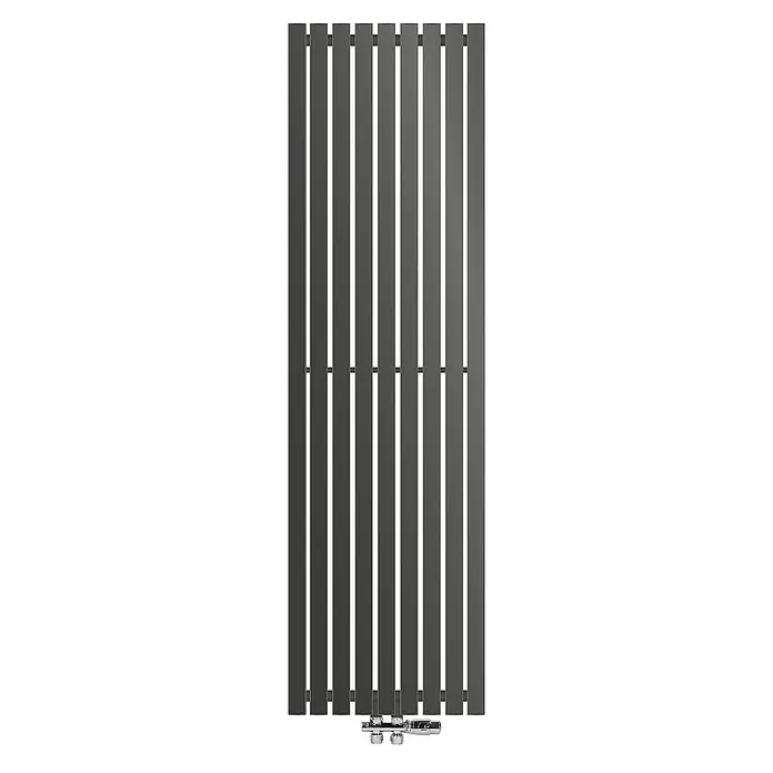 LuxeBath Badheizkörper Paneelheizkörper Handtuchwärmer mit Durchgangsform Thermostatventil - B x H: 48 x 160 cm, Weiß - Vertikaler Heizkörper mit modernem Design. Die Heizung besteht aus mehreren schmalen, vertikalen Elementen in Anthrazit und verleiht dem Raum eine elegante Note.
