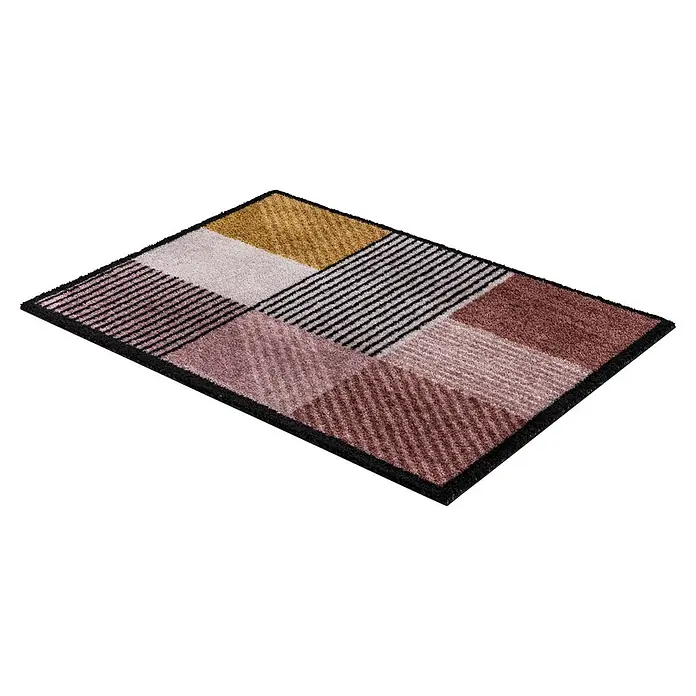 Fußmatte Manhatten - Geomix Kastanie/Rose, 100 x 67 cm, 100 % Polyamid - Dieser bunte Teppich mit geometrischen Mustern verleiht jedem Raum eine moderne Note und sorgt für ein stilvolles Ambiente.