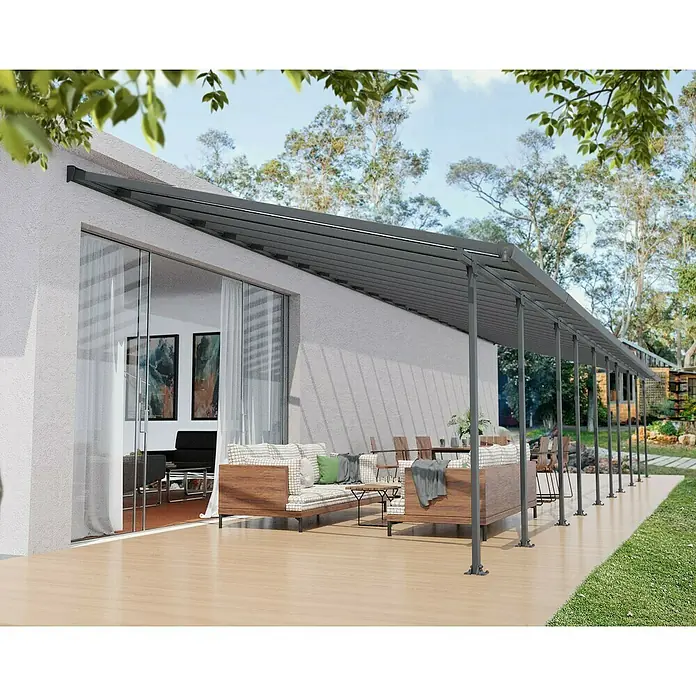 Solid Elements Terrassenüberdachung Martina - B x T: 1.457 x 400 cm, Anthrazitgrau, Polycarbonat, Transparent - Eine stilvolle Terrassenüberdachung aus Metall mit verstellbaren Lamellen, die Schatten spendet und das Outdoor-Wohnzimmer aufwertet.