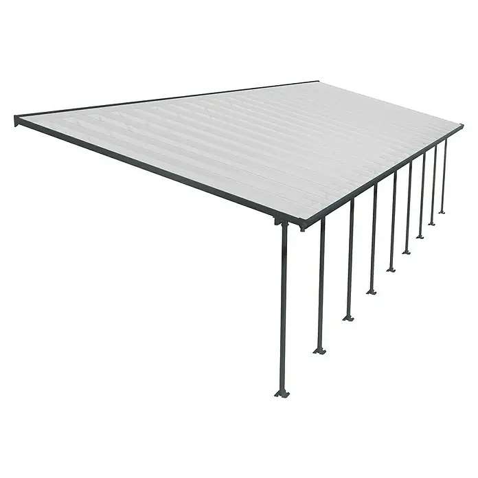 Solid Elements Terrassenüberdachung Martina - B x T: 1.276 x 400 cm, Anthrazitgrau, Polycarbonat, Transparent - Carport mit grauem Dach und Stützpfeilern für Fahrzeuge.