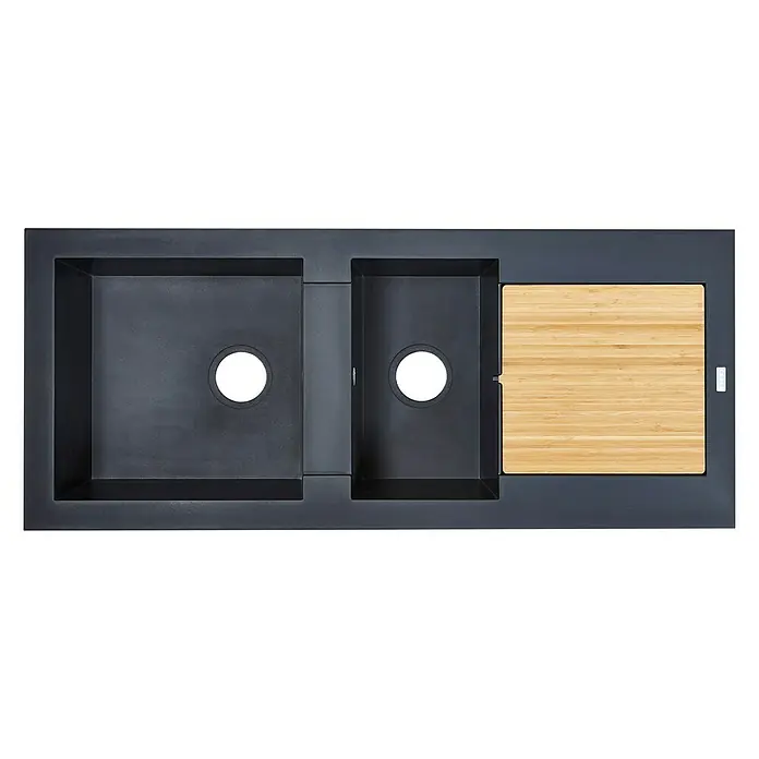 Carea Einbauspüle Katla - 118 x 50 cm, Betongrau - Spültisch in Anthrazit mit Spülbecken, Abtropffläche und Schneidebrett für die moderne Küche. Praktisch und stilvoll.