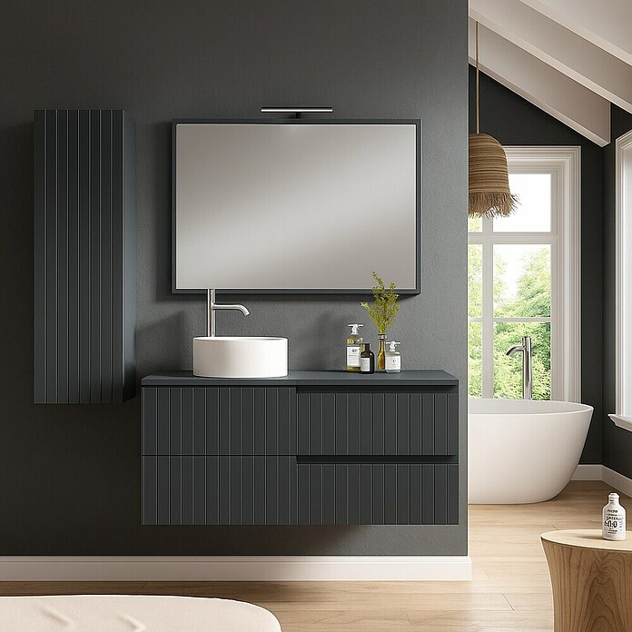 Mueble de lavabo Claire (L x An x Al: 45 x 120 x 50 cm, Antracita, 1 seno, sobreponer, salida izquierda) | BAUHAUS