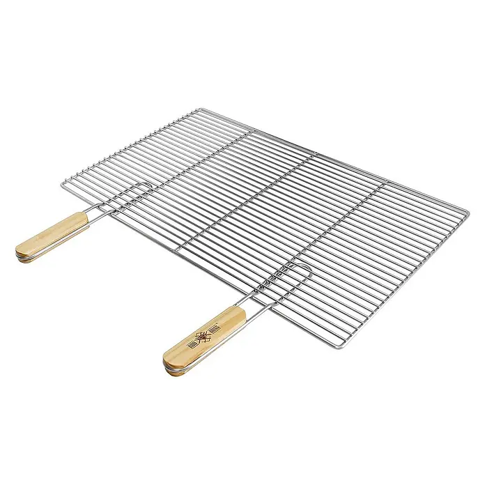 ECD Germany Grillrost 1 x Grillrost Edelstahl mit Griffen - L x B: 67 x 40 cm, Edelstahl, Holz - Grillrost aus Metall mit Holzgriffen, ideal zum Grillen von Fisch oder Gemüse. Das Grillzubehör für ein perfektes Barbecue.