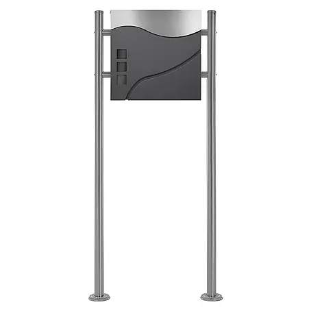 ECD Germany  Standbriefkasten Briefkastenanlage mit Ständer Silber 120cm Mailbox mit Pfosten