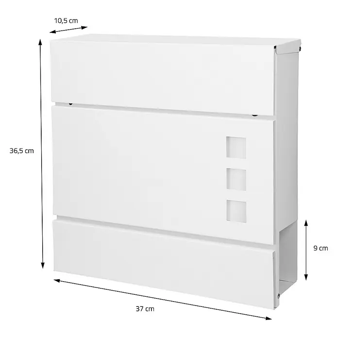 ECD Germany Standbriefkasten Briefkastenanlage mit Ständer Anthrazit 120cm Mailbox mit Pfosten - L x B x H: 16 x 42,5 x 120 cm, Weiß, Edelstahl - Produktansicht eines weißen Briefkastens mit Maßangaben. Der Briefkasten ist modern und schlicht gestaltet.