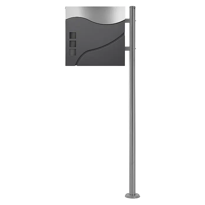 ECD Germany Standbriefkasten Briefkastenanlage mit Ständer Silber 120cm Mailbox mit Pfosten - L x B x H: 17 x 42,5 x 120 cm, Anthrazit, Silber, Edelstahl - Eine moderne Briefkastenanlage aus Edelstahl und grauem Kunststoff, die durch ihr elegantes Design besticht.\n