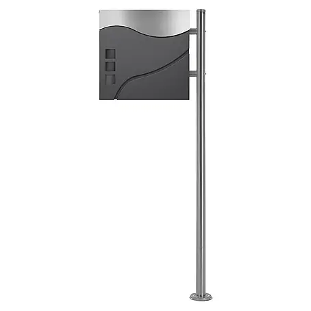 ECD Germany  Standbriefkasten Briefkastenanlage mit Ständer Silber 120cm Mailbox mit Pfosten