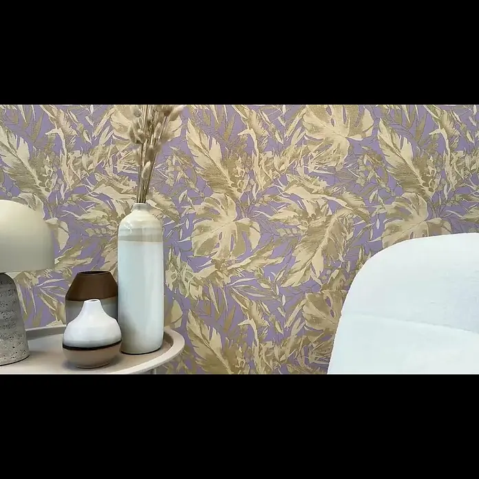 A.S. Création Cosmoliving by Cosmopolitan Vliestapete Blätter - Lila-Gold-Braun, Floral, 10,05 x 0,53 m - COSMOLiving by Cosmopolitan Palmentapete 790633