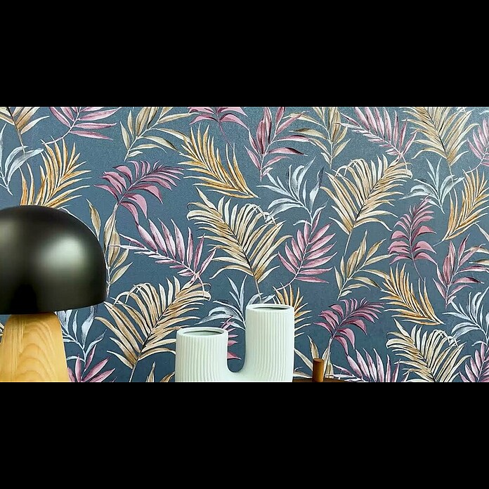 A.S. Création Cosmoliving by Cosmopolitan Papel pintado de vellón Hojas (Azul-lila-amarillo, Floral, 10,05 x 0,53 m) | BAUHAUS