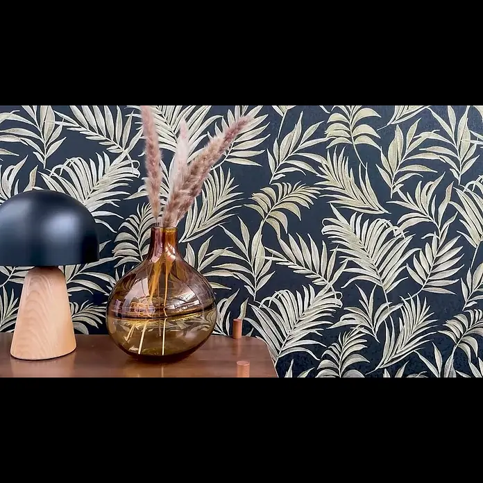 A.S. Création Cosmoliving by Cosmopolitan Vliestapete Ranken - Schwarz-Gold-Grün, Floral, 10,05 x 0,53 m - COSMOLiving by Cosmopolitan Dschungeltapete 791086