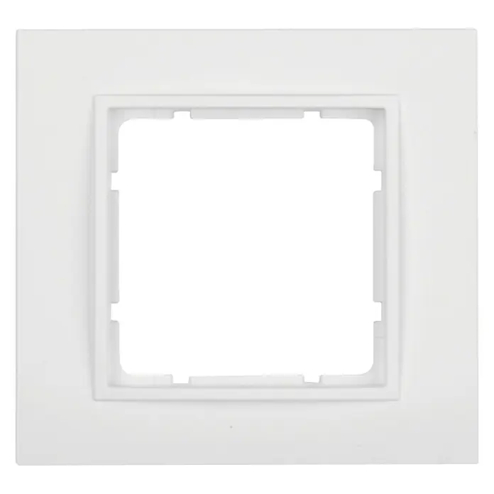 Berker B.7 Abdeckrahmen 10116919 - Polarweiß, 1-fach, Kunststoff - Weiße quadratische Schalterabdeckung mit rechteckiger Aussparung in der Mitte. Perfekt zum Abdecken von Schaltern oder Steckdosen.