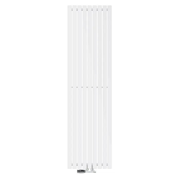 LuxeBath Badheizkörper Vertikal Paneelheizkörper Handtuchwärmer mit Eckform Thermostatventil - B x H: 48 x 180 cm, Weiß - Bild eines weißen, vertikalen Heizkörpers. Das moderne Design besteht aus schmalen, rechteckigen Paneelen und ist ideal für jedes Badezimmer.