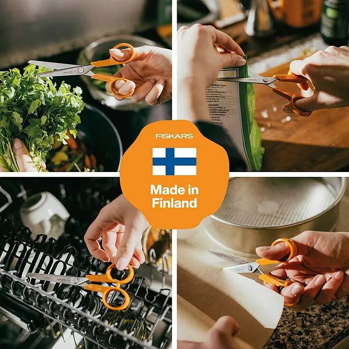 Fiskars Universalschere Classic - Länge: 16 cm, Orange - Fiskars Schere für verschiedene Aufgaben in der Küche, wie Kräuterschneiden oder Papier zuschneiden, ist spülmaschinenfest.