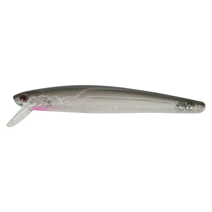 Westline Wobbler Long Shad 130 - Zielfisch: Hecht, 13 cm, Mit Drillingen, WF - Detailaufnahme eines schlanken, silbernen Angelköders mit durchsichtiger Schaufel und pinkfarbenen Akzenten, ideal zum Raubfischangeln.