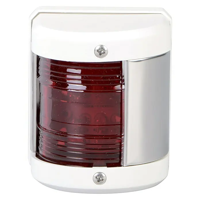 Talamex LED-Backbordlaterne - 55,5 x 64,4 x 75 mm, 12 V, 0,54 W, Weiß, Lichtfarbe: Rot - Rote Navigationsleuchte für Boote mit weißem Gehäuse und silbernem Akzent. Essentiell für die Sicherheit auf dem Wasser.