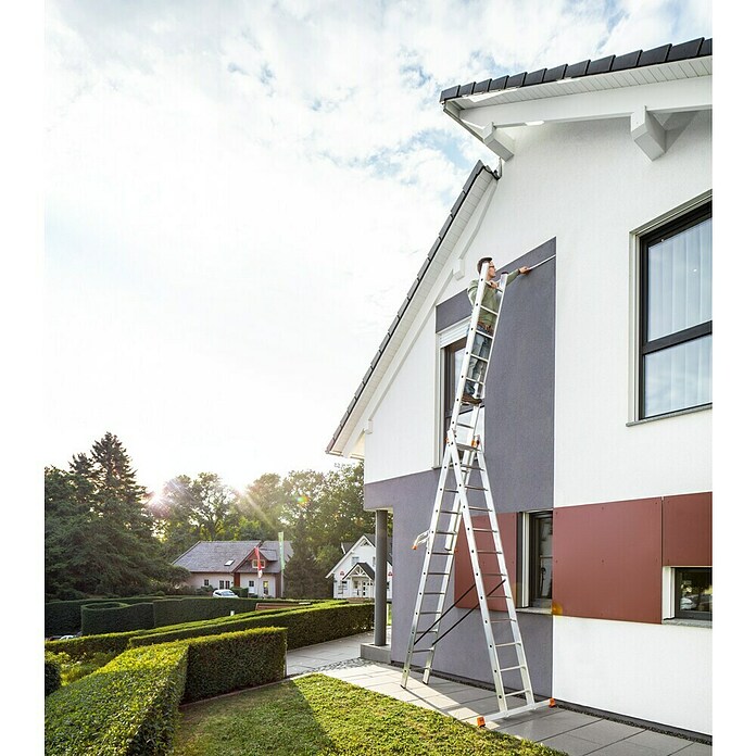 Krause Monto Sprossen-Mehrzweckleiter (Arbeitshöhe: 9,3 m, 3 x 12 Sprossen, Treppenfunktion, Aluminium)