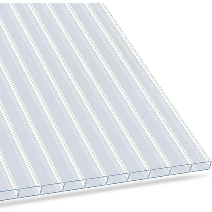 Floordirekt Hohlkammerplatte Doppelstegplatte Polycarbonat 6 mm - 60,5 x 121 cm Transparent -  - Klares Polycarbonat-Stegplattenmaterial, ideal für Terrassenüberdachungen und Gewächshäuser. Robuste Konstruktion mit guter Lichtdurchlässigkeit.