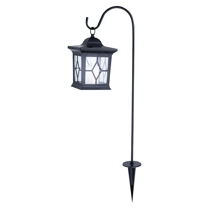 Globo Solar-Dekoleuchte Laterne - 0,06 W, L x B x H: 210 x 143 x 680 mm, Schwarz, Transparent, IP44 - Ein schwarzes Solar-Gartenlicht im Laternen-Design, das Atmosphäre schafft und sich ideal für die Beleuchtung von Wegen und Gärten eignet.