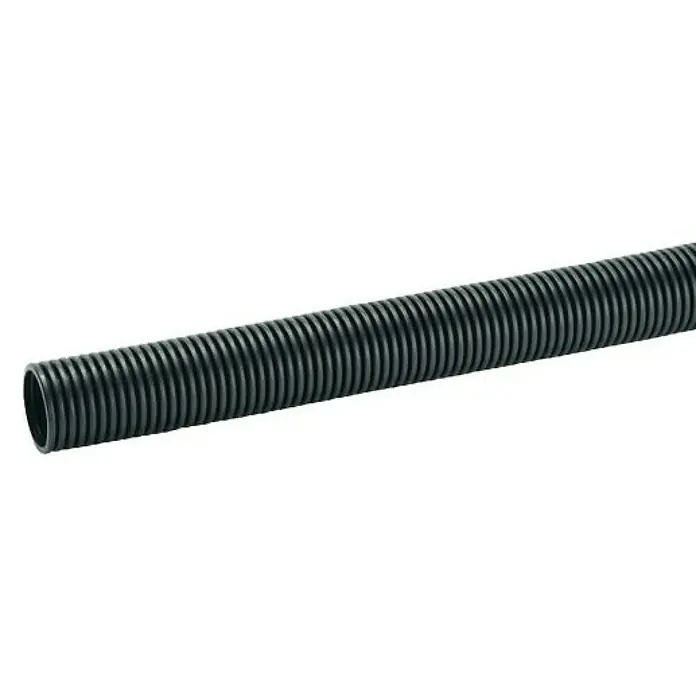 Rehau Kabelschutzrohr - Länge: 25 m, Durchmesser: 25 mm, Schwarz - Naheaufnahme eines schwarzen, flexiblen Kabelschutzrohrs mit wellenförmiger Oberfläche. Ideal für den Schutz von Kabeln.