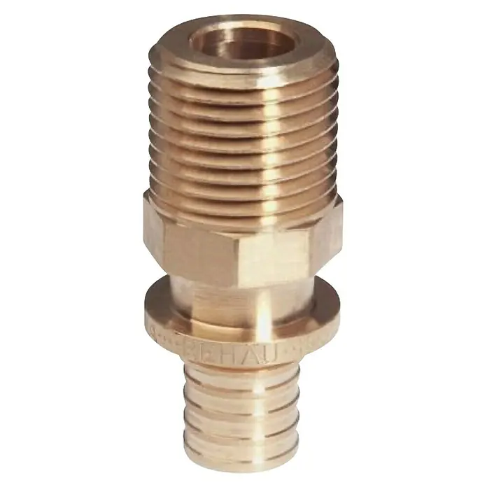 Rehau Press-Übergangsstück Rautitan - Durchmesser: 25 mm, Außengewinde: 1″ - Messingfitting mit Gewinde und Sechskantmutter für Sanitärinstallationen.