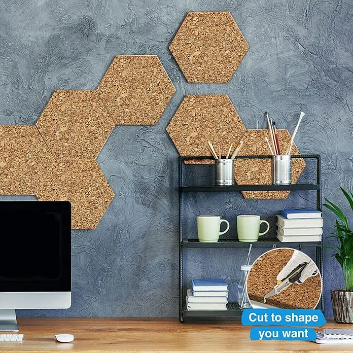 Floordirekt Korkboden Rollenkork Universal 100 x 100 x 0,3 cm -  - Einrichten mit Kork: Sechseckige Korkplatten zur individuellen Wandgestaltung. Einfach zuschneiden und anbringen für ein einzigartiges Ambiente.