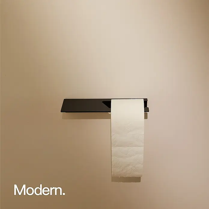 Designfabrik Hamburg Toilettenpapierhalter - Mit Ablage, Schwarz, Matt - Wandmontierter, schwarzer Toilettenpapierhalter mit Ablagefläche, der modernes Design und Funktionalität vereint und das Badezimmer stilvoll ergänzt.