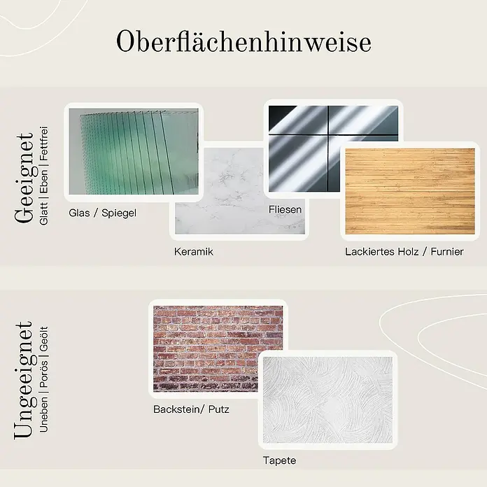 Designfabrik Hamburg Toilettenpapierhalter - Mit Ablage, Schwarz, Matt - Bild von verschiedenen Oberflächenhinweise, geeignet für Glas/Spiegel, Keramik, Fliesen, Lackiertes Holz/Furnier, ungeeignet für Backstein/Putz, Tapete.