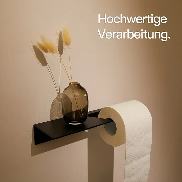 Designfabrik Hamburg Toilettenpapierhalter - Mit Ablage, Schwarz, Matt - Hochwertige Toilettenpapierhalterung mit Ablagefläche für dekorative Elemente, die das Badezimmer aufwertet.
