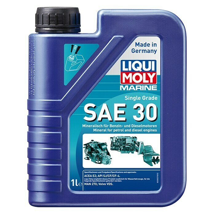 Liqui Moly Marine Motoröl Single Grade SAE 30Mineralisch, 1 l, Geeignet für: Benzin-/Dieselmotoren Front View