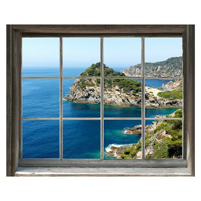 Vinilo forma ventana (Playa y rocas, 75 x 60 cm)