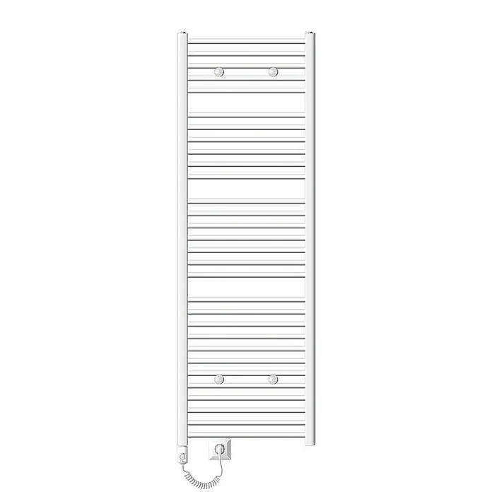 LuxeBath Elektro-Badheizkörper Handtuchwärmer Elektrisch Seitenanschluss mit Heizstab 900W gerade - B x H: 60 x 180 cm - Abbildung eines elektrisch beheizbaren Handtuchwärmers mit horizontalen Sprossen und integriertem Stromkabel.