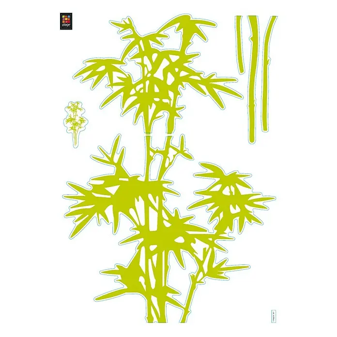 Vinilo de pared Zen - Bambú, Verde, Plástico - Adhesivos de pared de bambú verde. Decora tu hogar con este elegante conjunto de adhesivos de pared de bambú para un ambiente natural y tranquilo.