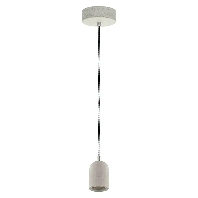 Eglo Pendelleuchte rund Yorth Betonoptik - Höhe: 200 cm, Grau/Schwarz/Weiß - Eine moderne Pendelleuchte mit einer grauen Betonkugel als Lampenschirm und einem dekorativen Textilkabel. Perfekt für minimalistische Interieurs.