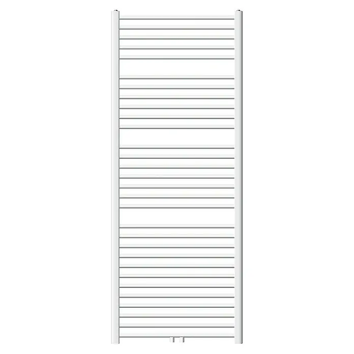 LuxeBath Badheizkörper Design Handtuchheizkörper Handtuchwärmer Mittelanschluss gerade 950 W - B x H: 75 x 180 cm, Weiß - Bild eines weißen Handtuchwärmers mit horizontalen Heizstäben und vertikalen Seitenholmen. Ein praktisches Badezimmeraccessoire.