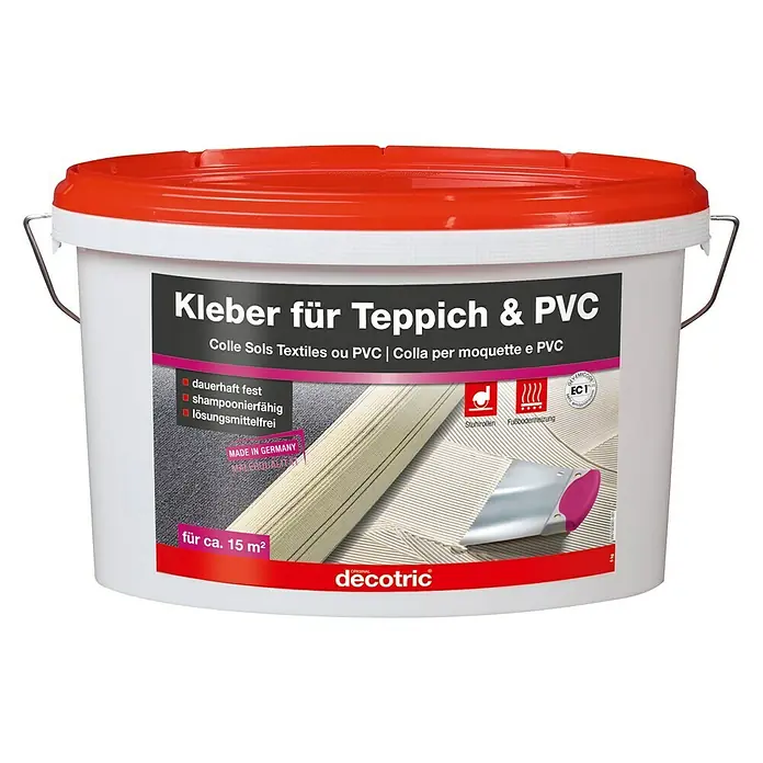Decotric Bodenbelagskleber - 5 kg, Gebrauchsfertig - Kleber für Teppich und PVC von Decotric im Eimer. Ideal zum Verkleben von Teppichen und PVC-Böden, dauerhaft fest, shampoonierfähig und lösemittelfrei.