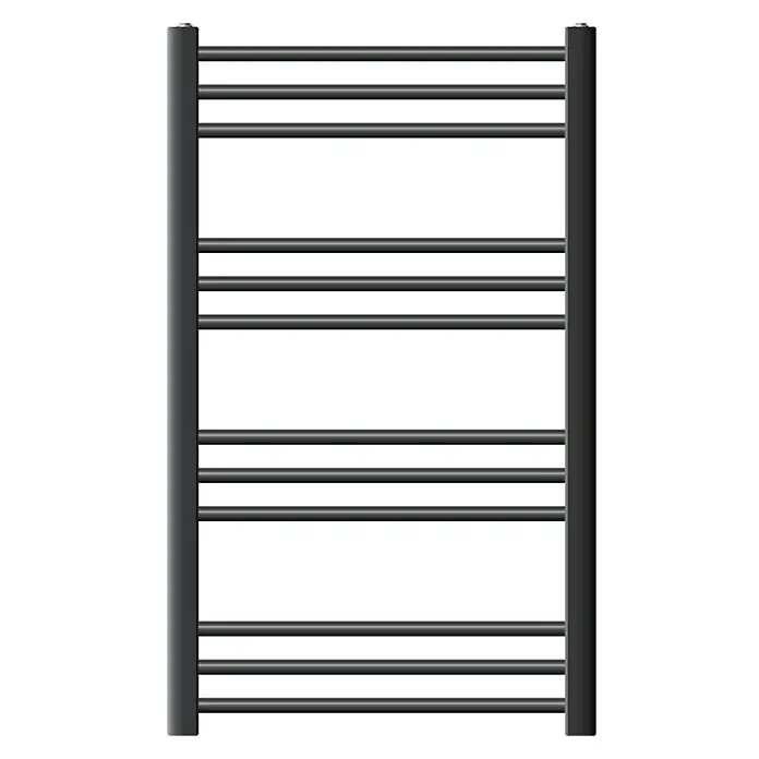 LuxeBath Badheizkörper Design Handtuchheizkörper Handtuchwärmer Seitenanschluss gerade 330 W - B x H: 60 x 180 cm, Anthrazit - Ein schwarzer, beheizbarer Handtuchhalter mit mehreren horizontalen Stangen für Badezimmer. Bietet Komfort und Wärme für Handtücher.
