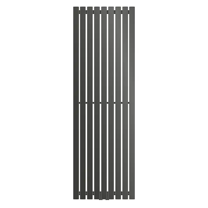 LuxeBath Badheizkörper Design Handtuchheizkörper Handtuchwärmer Mittelanschluss Radiator - B x H: 48 x 140 cm, Anthrazit - Nahaufnahme einer modernen, grauen Designheizung mit vertikalen Paneelen, die für ein elegantes und effizientes Heizen sorgt.