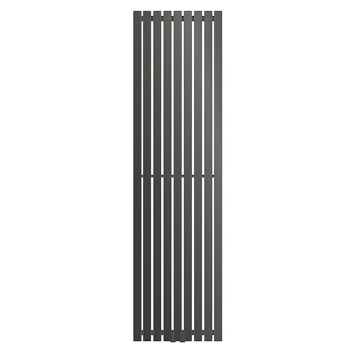 LuxeBath Badheizkörper Design Handtuchheizkörper Handtuchwärmer Mittelanschluss Radiator - B x H: 48 x 180 cm, Anthrazit - Eine Nahaufnahme eines modernen, grauen Heizkörpers mit vertikalen Lamellen, die durch horizontale Elemente verbunden sind. Er ist platzsparend und effizient.