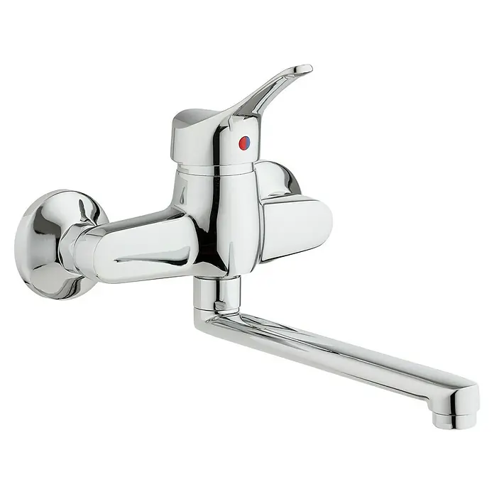 Camargue Spültischarmatur Attica - Chrom, Glänzend, Schwenkbar, Wandmontage - Glänzender Küchenarmatur mit Einhebelmischer und schwenkbarem Auslauf, ideal für Spültische.