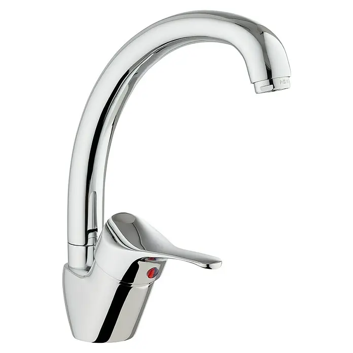 Camargue Egeo II Spültischarmatur - Chrom, Glänzend, Schwenkbar - Glänzender Chrom-Küchenarmatur mit elegant geschwungenem Auslauf und einem Hebel für präzise Temperaturregelung. Stilvoll und funktional.