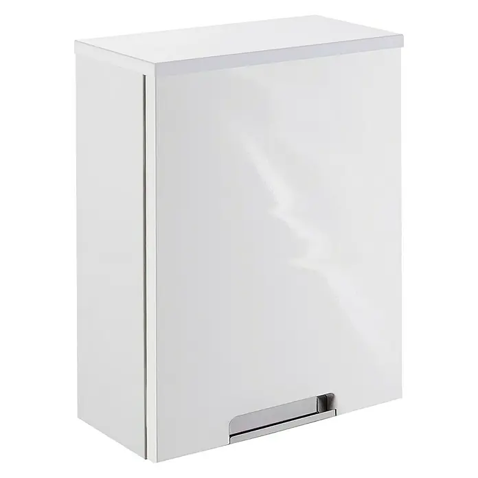 Schildmeyer Sunny Oberschrank - 33 x 16,8 x 46,5 cm, Weiß glänzend - Weißer Badezimmerschrank mit minimalistischem Design und silbernem Griff für ein modernes Erscheinungsbild. Praktische Aufbewahrung im Bad.
