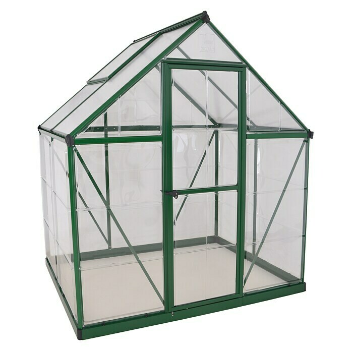 Palram – Canopia Gewächshaus Hybrid1,26 x 1,85 x 2,08 m, Polycarbonat, Glasstärke Seitenwände: 0,75 mm, Grün Front View