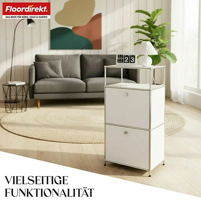 Floordirekt Metallregal Concept Epure MK-120 - 50 x 40 x 100 cm Weiß - H x B x T: 100 x 50 x 40 cm, Anzahl Böden: 4 Stk., Schrauben, Weiß - Ein modernes, weißes Nachttisch-Element mit zwei Schubladen, ideal für stilvolle Aufbewahrung im Schlafzimmer oder Wohnbereich.